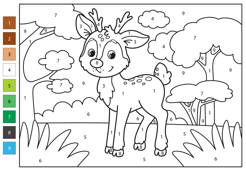 Deer Color By Number Coloring Page Md Coloring Page — Free Printable — free printable coloring page